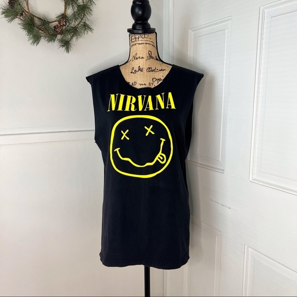 NIRVANA Tops - Nirvana Black and Yellow Smiley Face Graphic T-Shirt